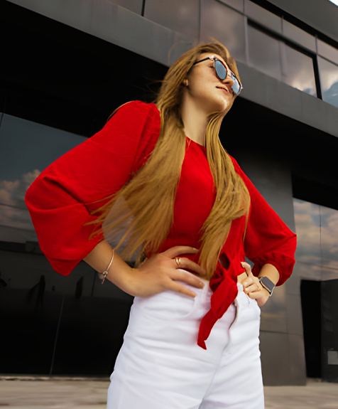 Red Tie Front Blouse Image